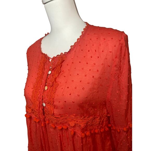Sacred Threads Coral Tassel & Pom-Pom Dot Tunic Top Size Small - Picture 3 of 9